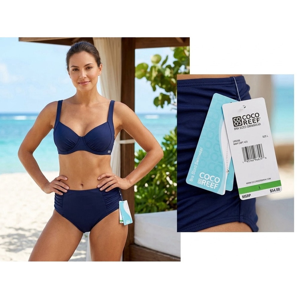 COCO REEF Women's High Waist Bikini Bottom Swimsuit Size L Navy Blue NWT
